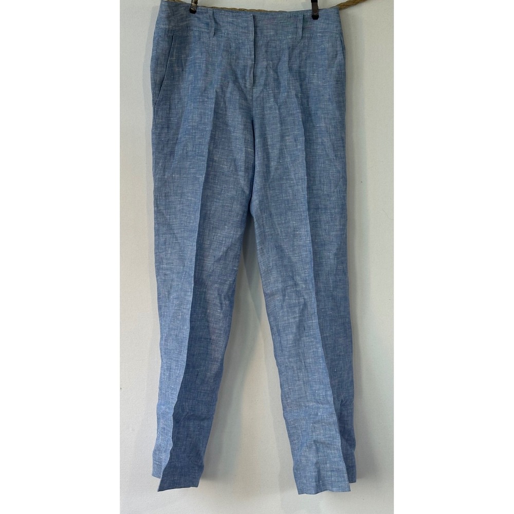 Petite Sophisticate Linen Straight Leg Trousers Pants Womens 4 Blue Excellent
